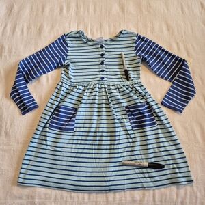 Hanna Andersson girls size 130 or 8 2 tone blue long sleeve play dress play cond